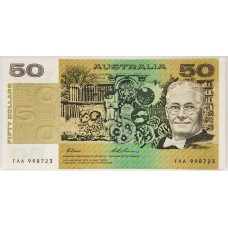 AUSTRALIA 1993 . FIFTY 50 DOLLARS BANKNOTE . EVANS/FRASER . FIRST PREFIX FAA